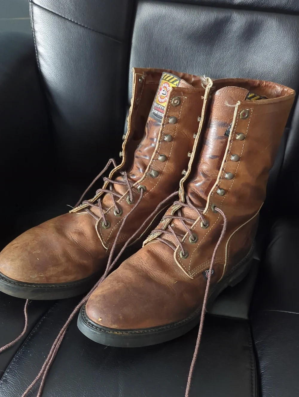Justin Men's Brown Leather Lace-Up Work Boots with High Shaft